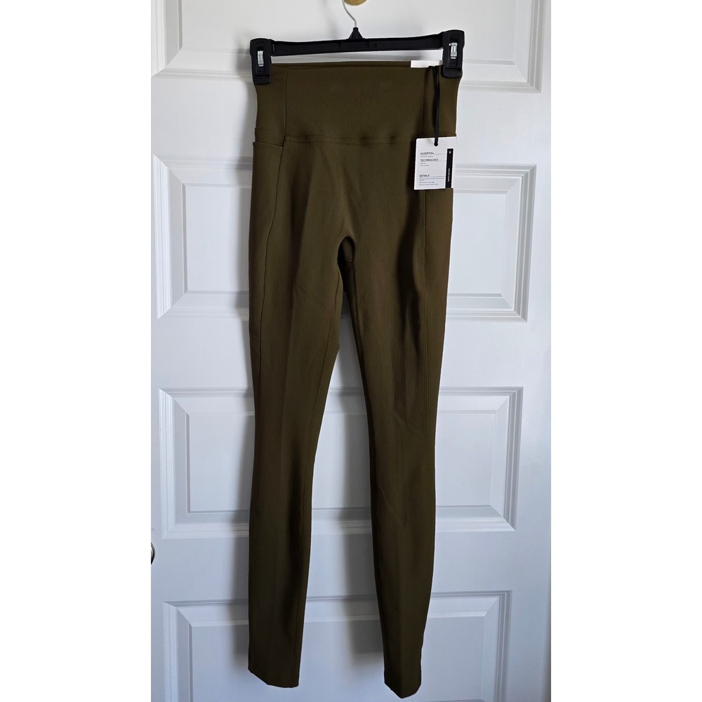 Essential High Rise Legging Rib Textured Olive Green Wicking XS NEW